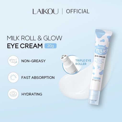 LAIKOU Milk Glow Eye Cream Rolling Massage Ball Remove Eye Dark Circle 20g - Image 2