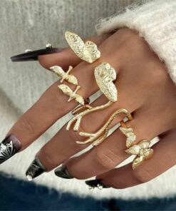 New Fashion 4pcs/set Golden Butterfly Antler Ring Set