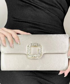 Satin Rhinestone Square Buckle Party Clutch