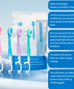 On-the-go Dental Care 5-in-1Mini Toothbrush with Toothpaste -1 pc Disposable Travel Size